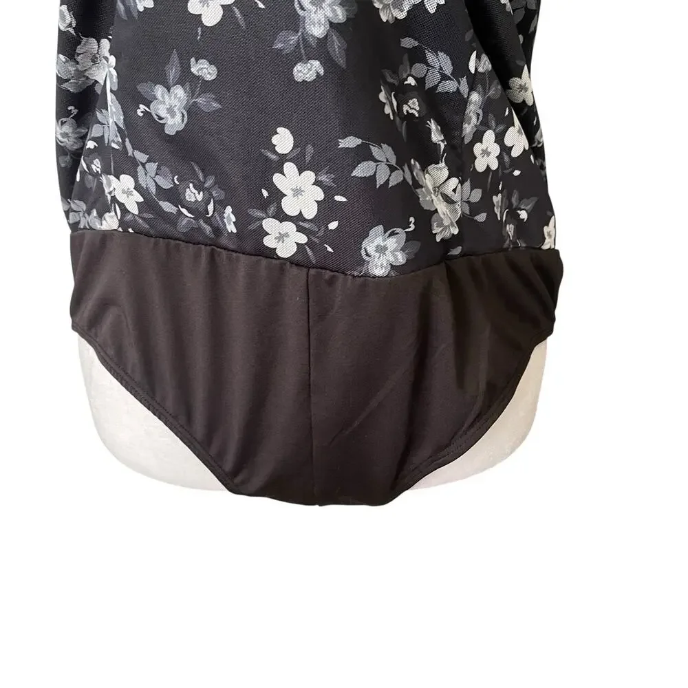 NWT Lulu's Womens XL Bodysuit Tank Top Tie Straps Black Gray Floral Thong Snap - Picture 13 of 13